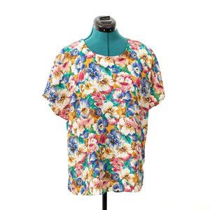 Vintage New Editions Floral Blouse Short Sleeve Multicolor Women's 8